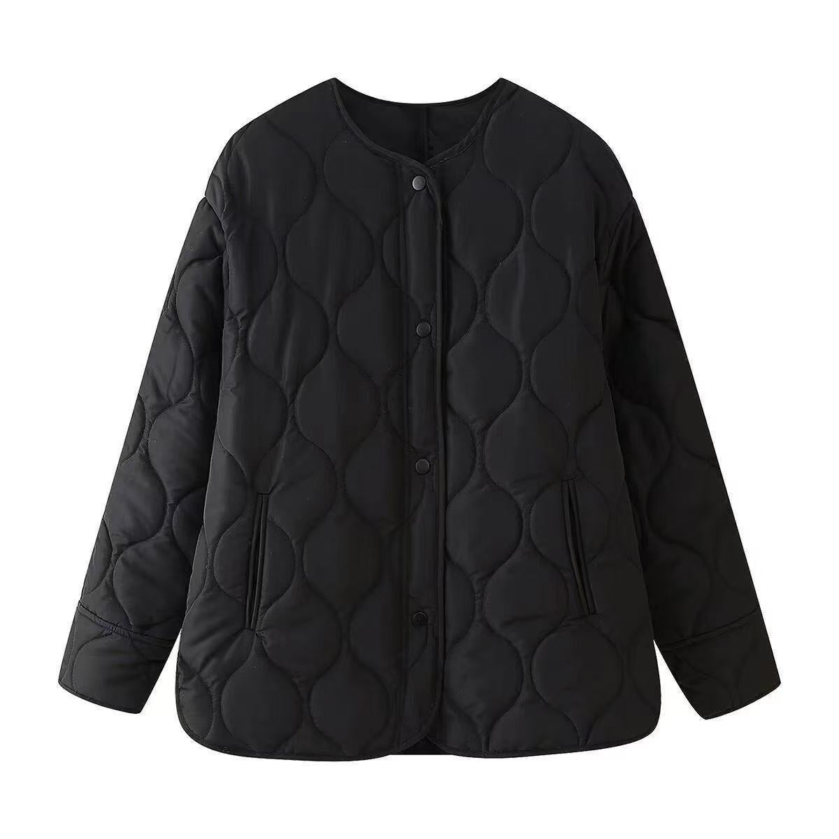 Women's Casual Rhombus Round Neck Quilted Loose Jackets