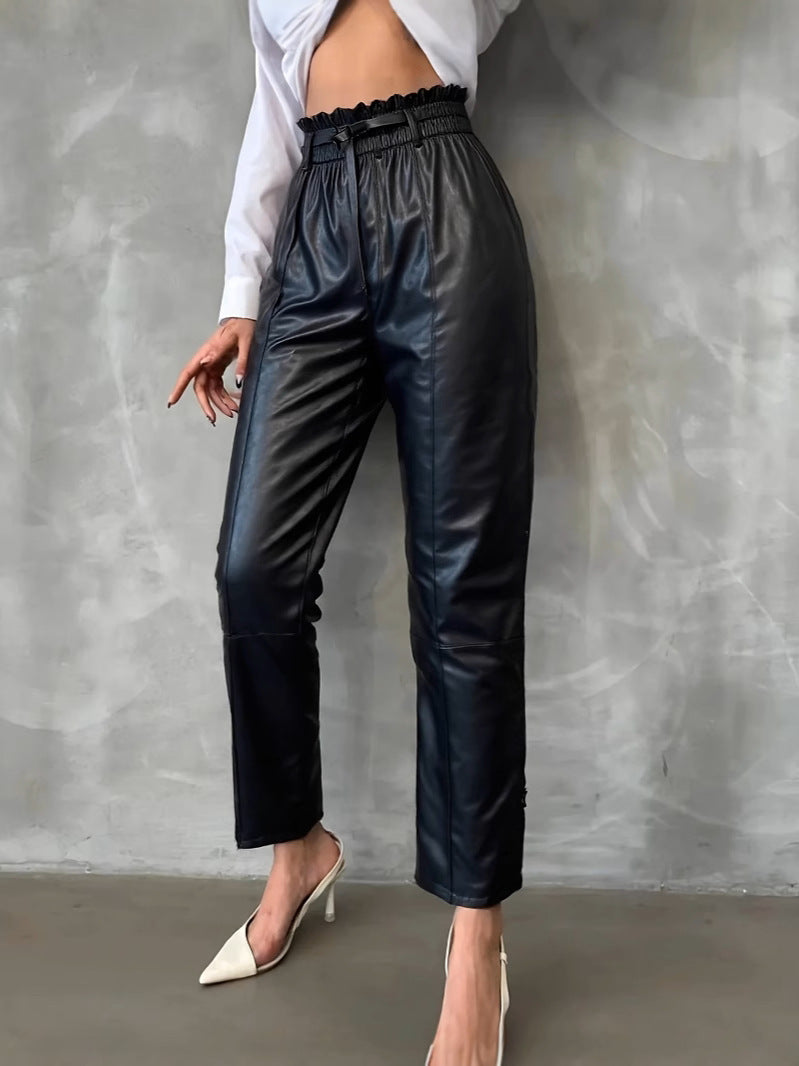 Women's Wear Leather Outing Slimming Casual High Pants