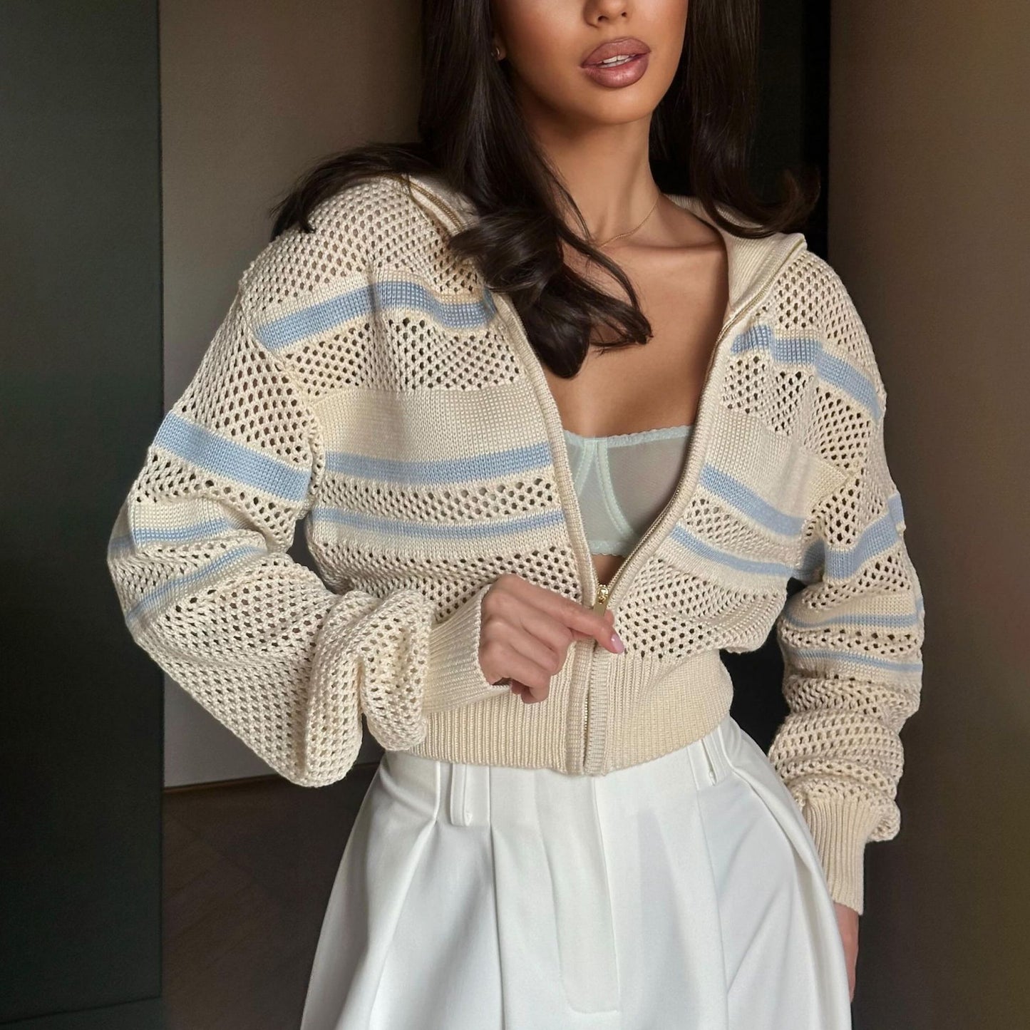 Women's Knitted Zipper Lapel Fashion Style Daily Coats