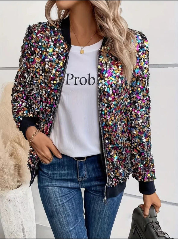 Women's Sequin Fashion Graceful Fashionable Color Long Coats