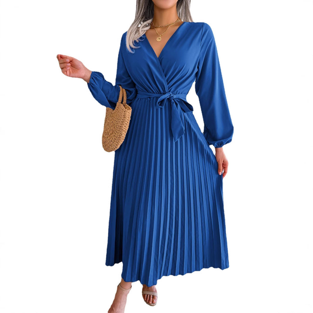 Women's Elegant Cross Swing Pleated Maxi Dress Dresses