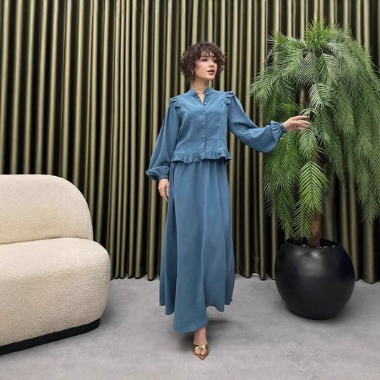 Women's Elegant Graceful Stand-up Collar Long Sleeve Skirts