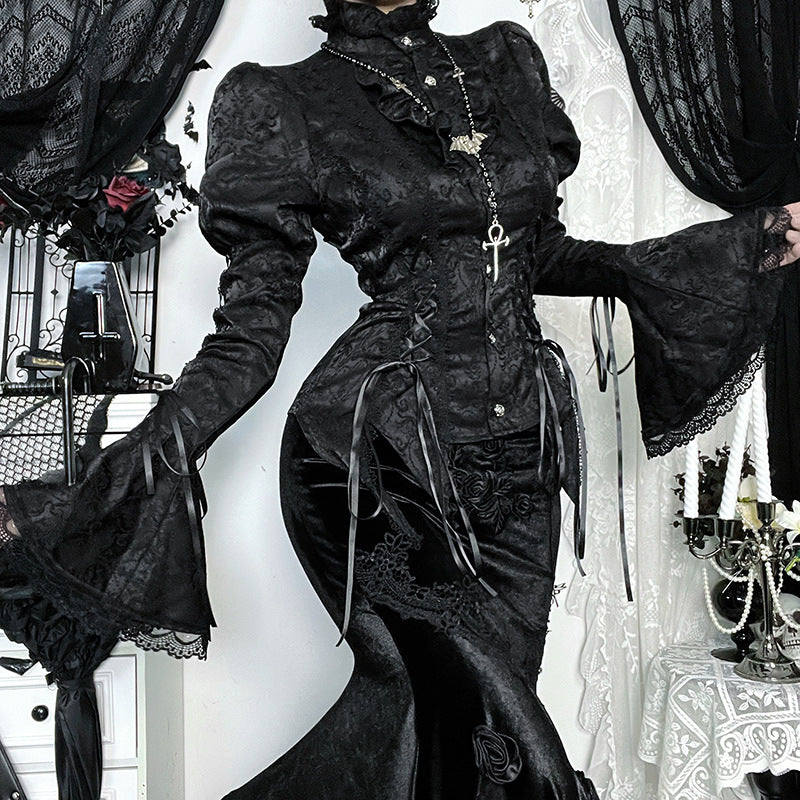 Shirt Asian Culture Dark Style Bell Blouses