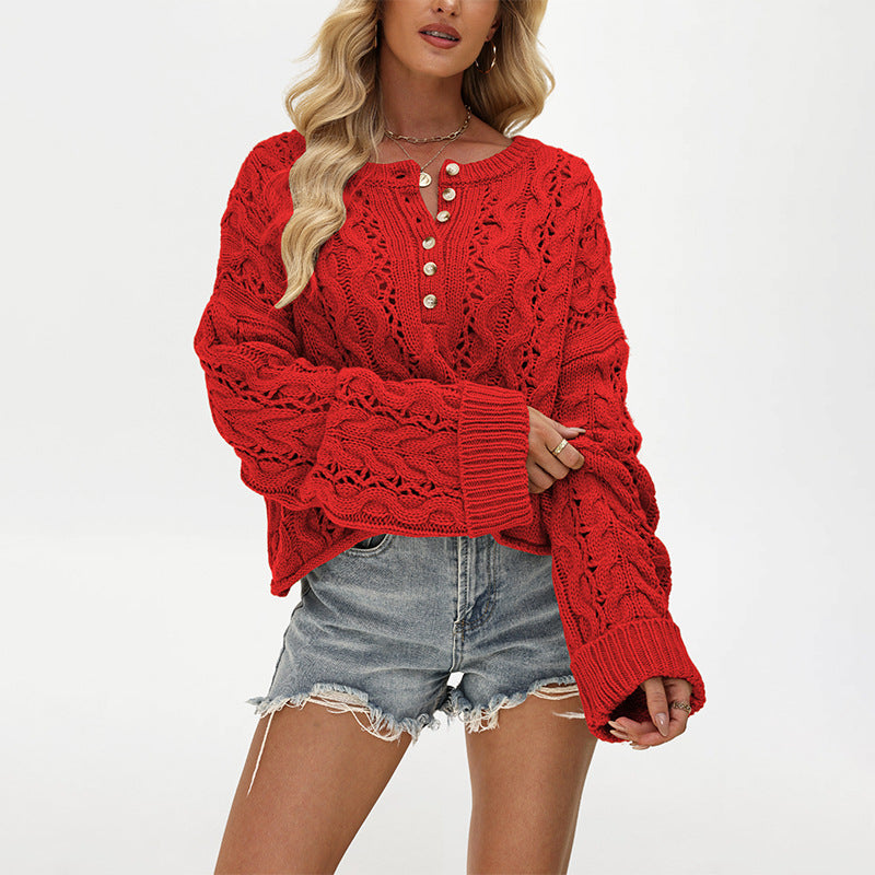 Women's Button Loose Solid Color Pullover Sweaters
