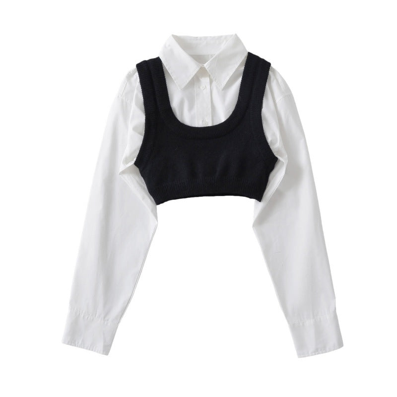 Desire Style Striped Shirt Two-piece Sleeveless Knitted Suits