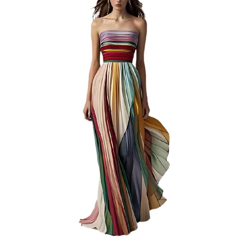 Trendy Sexy Tube Printed Color Dress Dresses