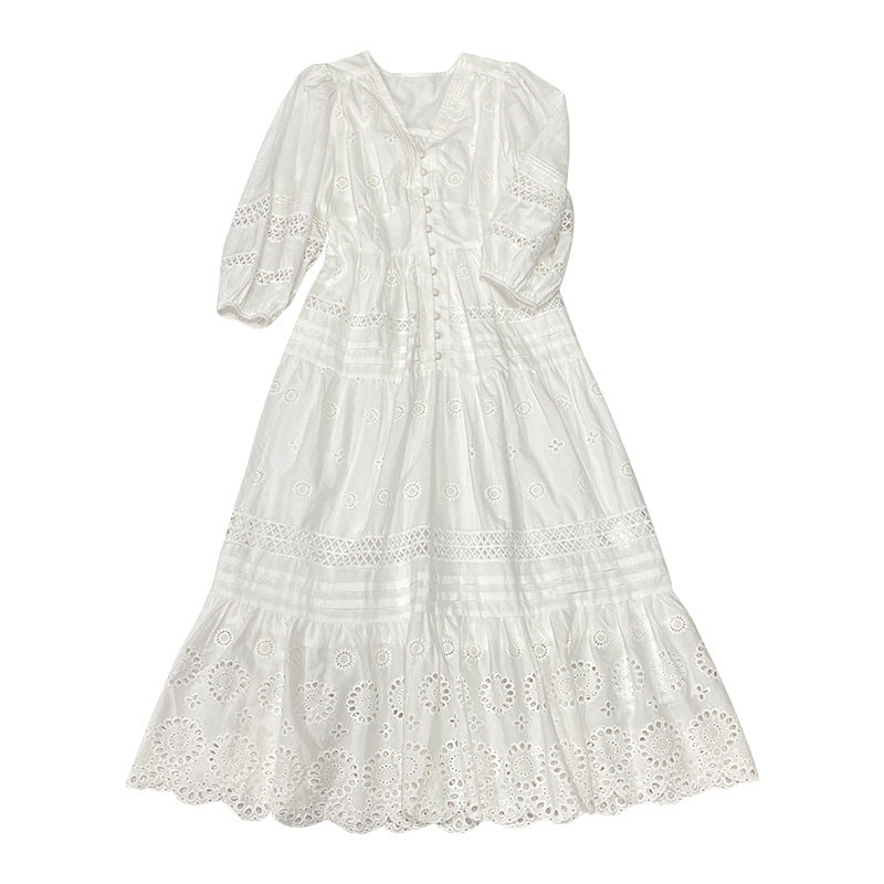 Women's Holiday Dress Design Embroidered French White Dresses