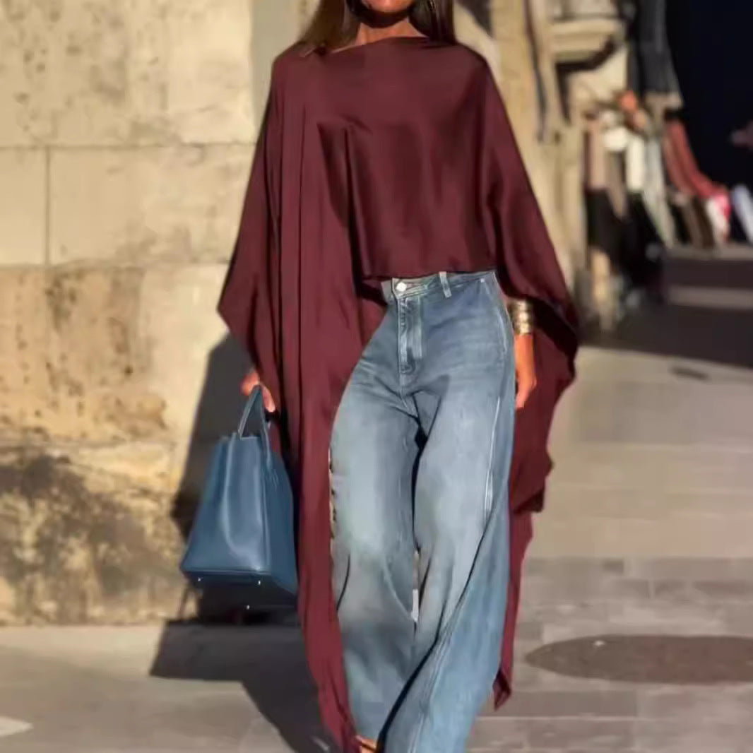 Women's Color Irregular Hem Loose Stylish Long Blouses