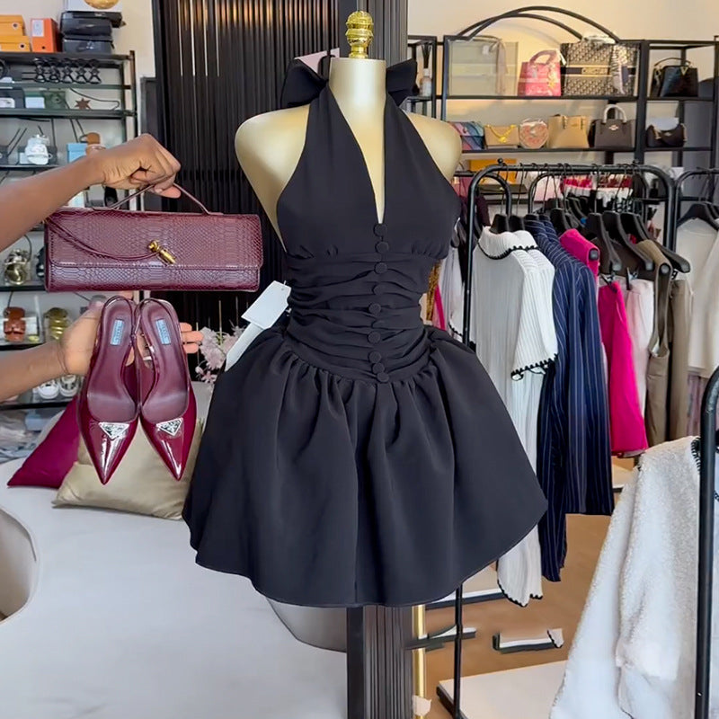 Women's Summer Temperament Halter Bow Backless High Dresses