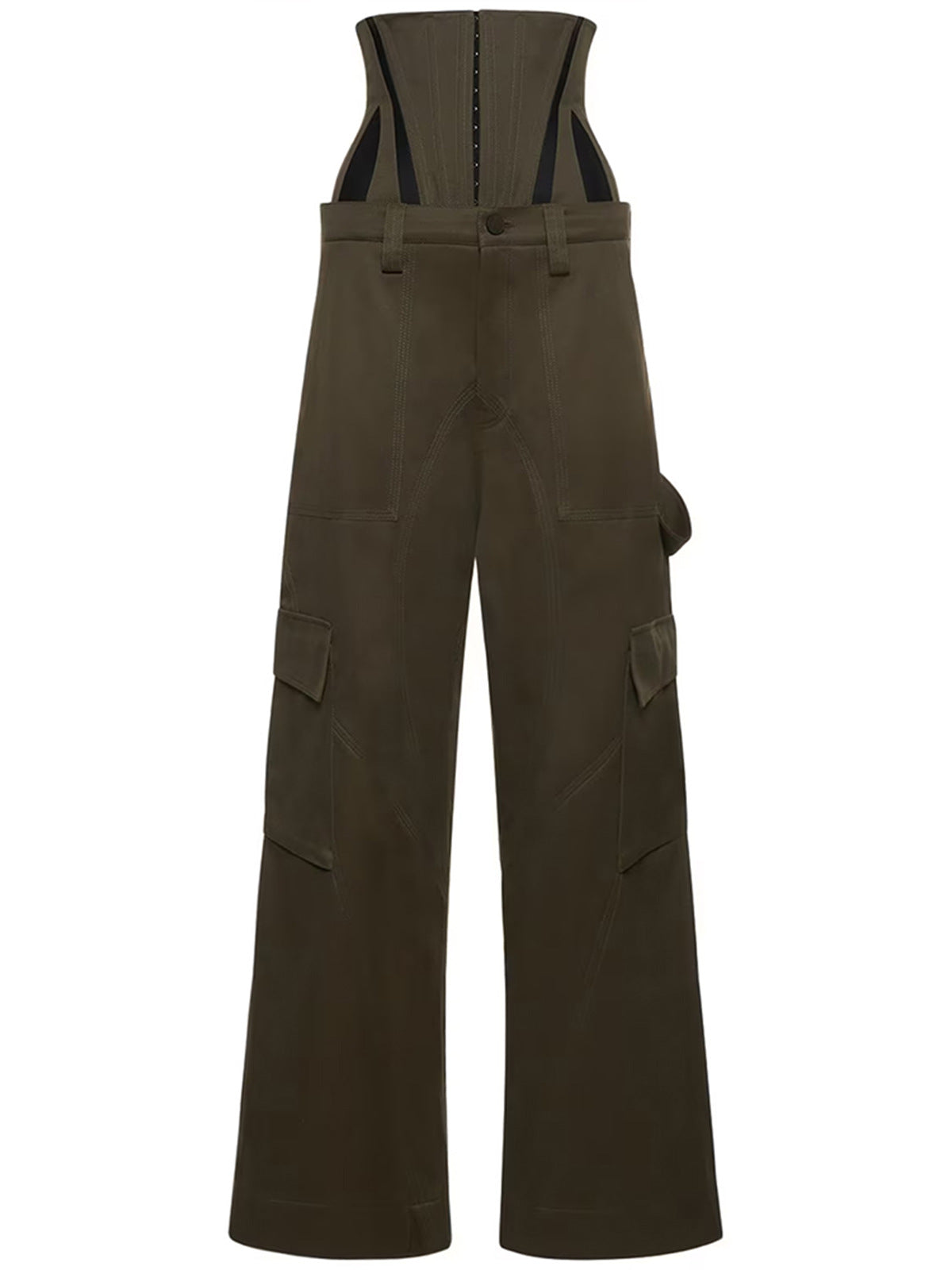 Women's Shaping Slim Fit Patchwork Detachable Waist Seal Army Green Pants