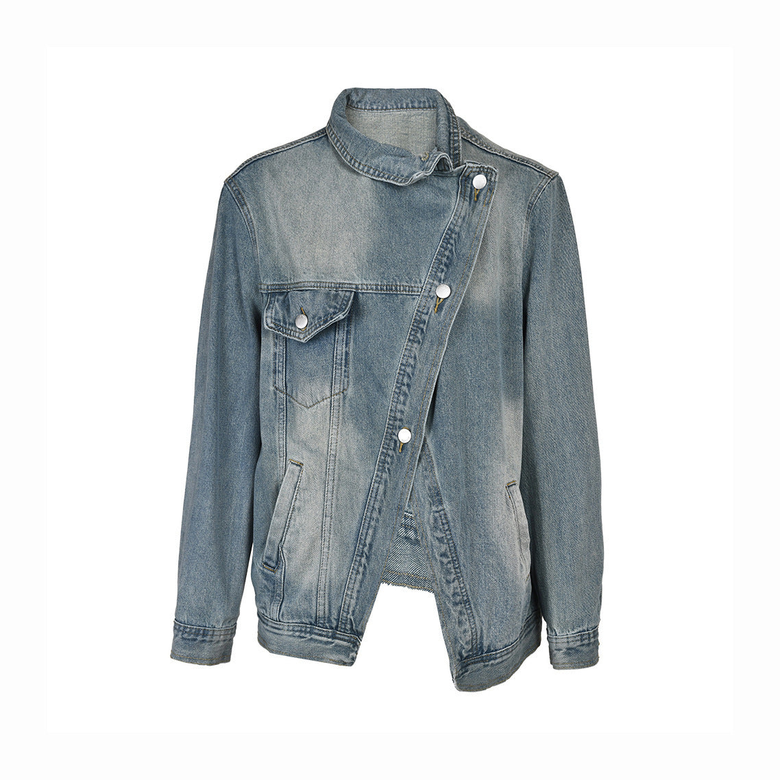 Women's Retro Distressed Irregular Denim Spring Lapel Buckle Coats