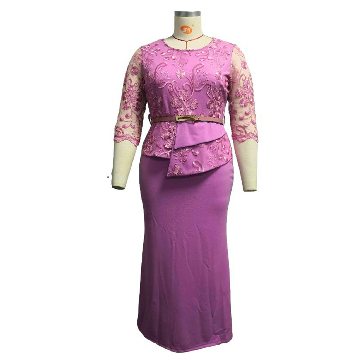 Women's African Autumn Lace Stitching Dress Long Plus Size