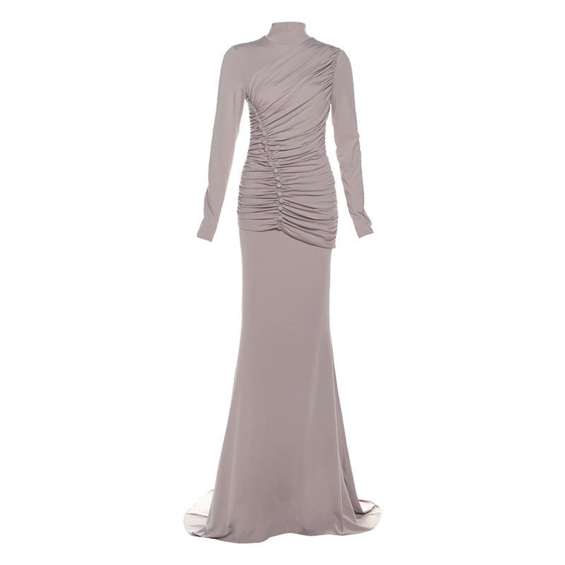 Women's High Waist Crimp Elegant Graceful Long-sleeved Dresses