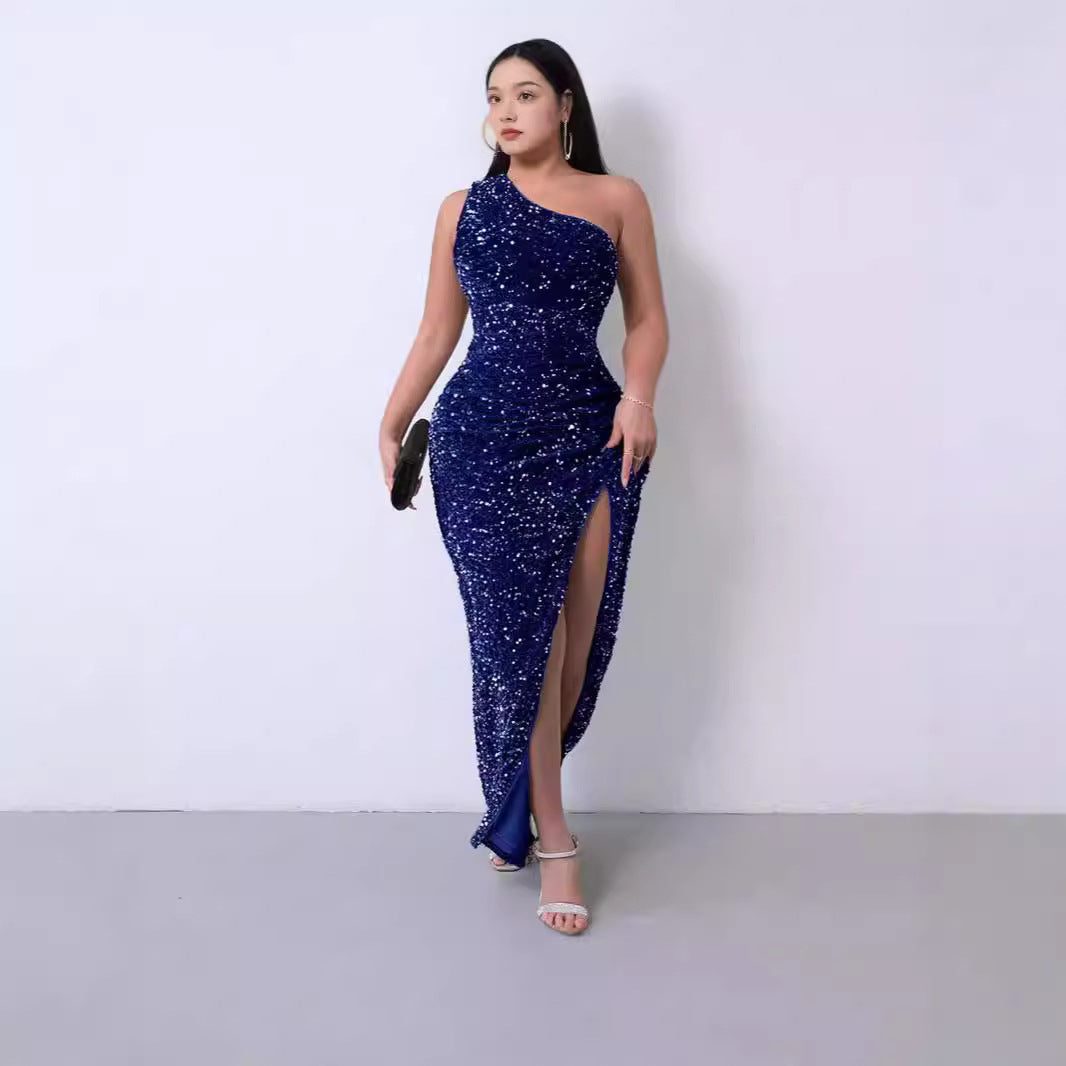 Women's Pretty Sleeveless Sequined Maxi Dress Wedding Dresses