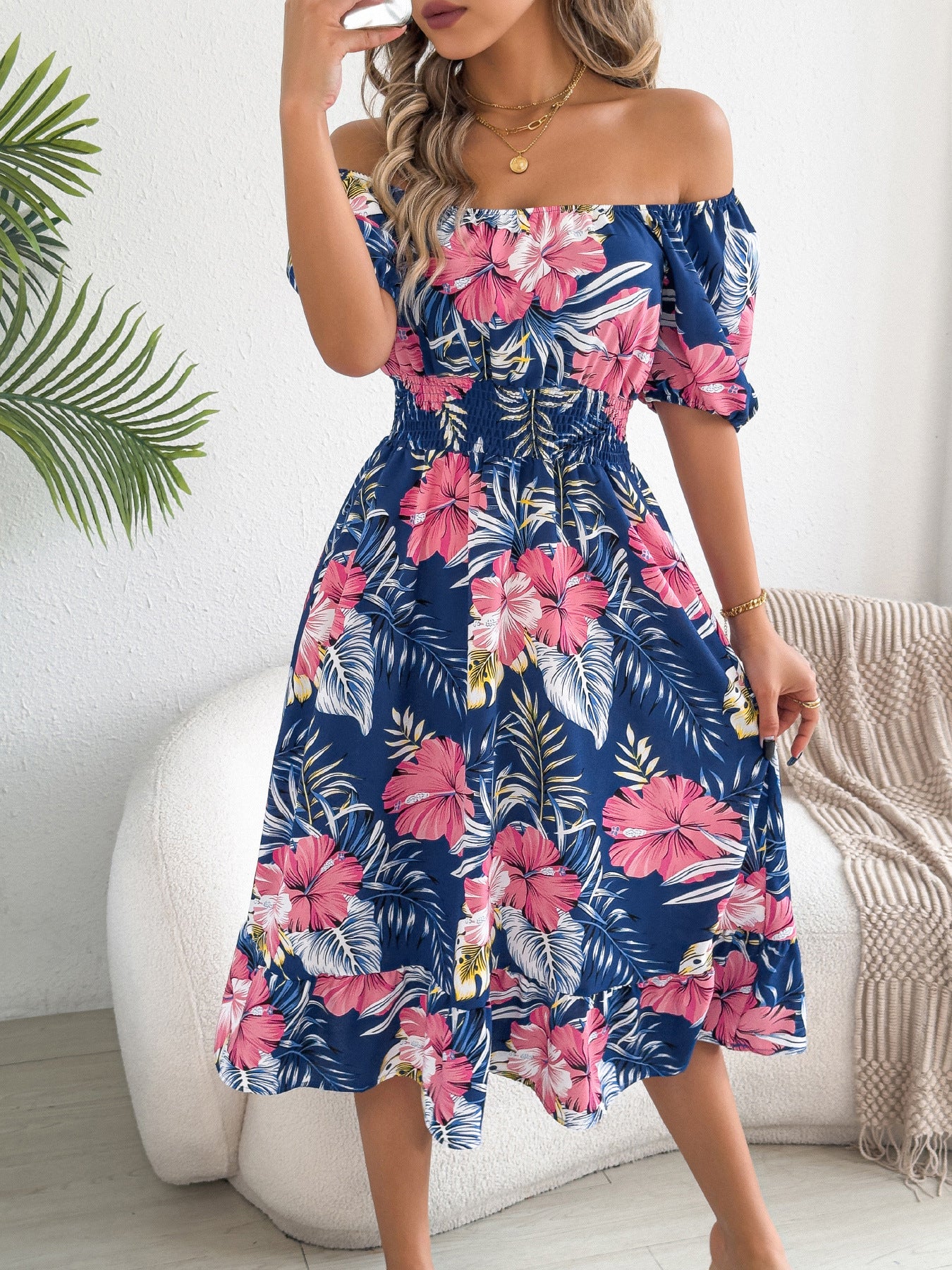Women's Flower Sleeve Ruffled A- Line Holiday Clothing