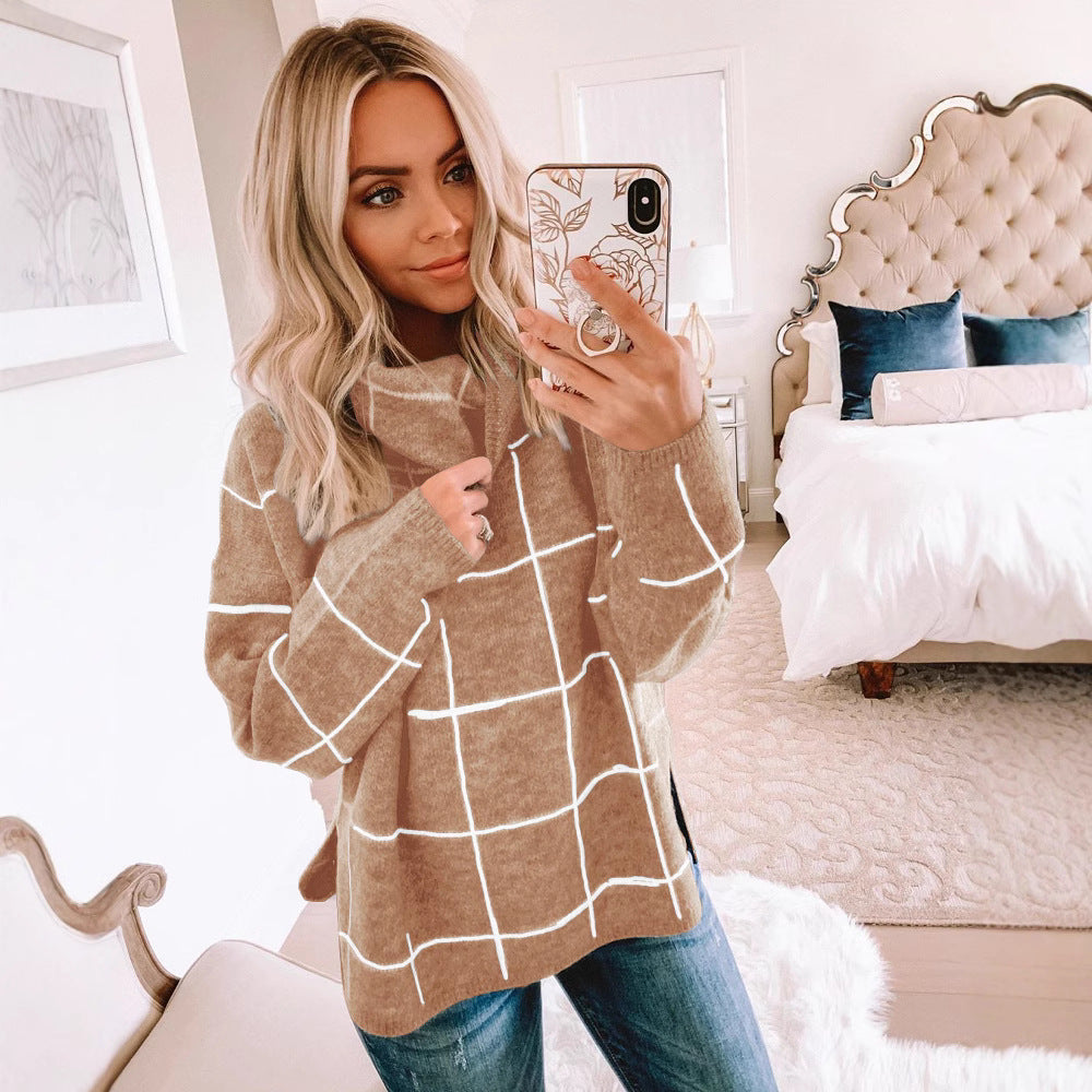 Women's Winter Plaid Pullover Turtleneck For Plus Size