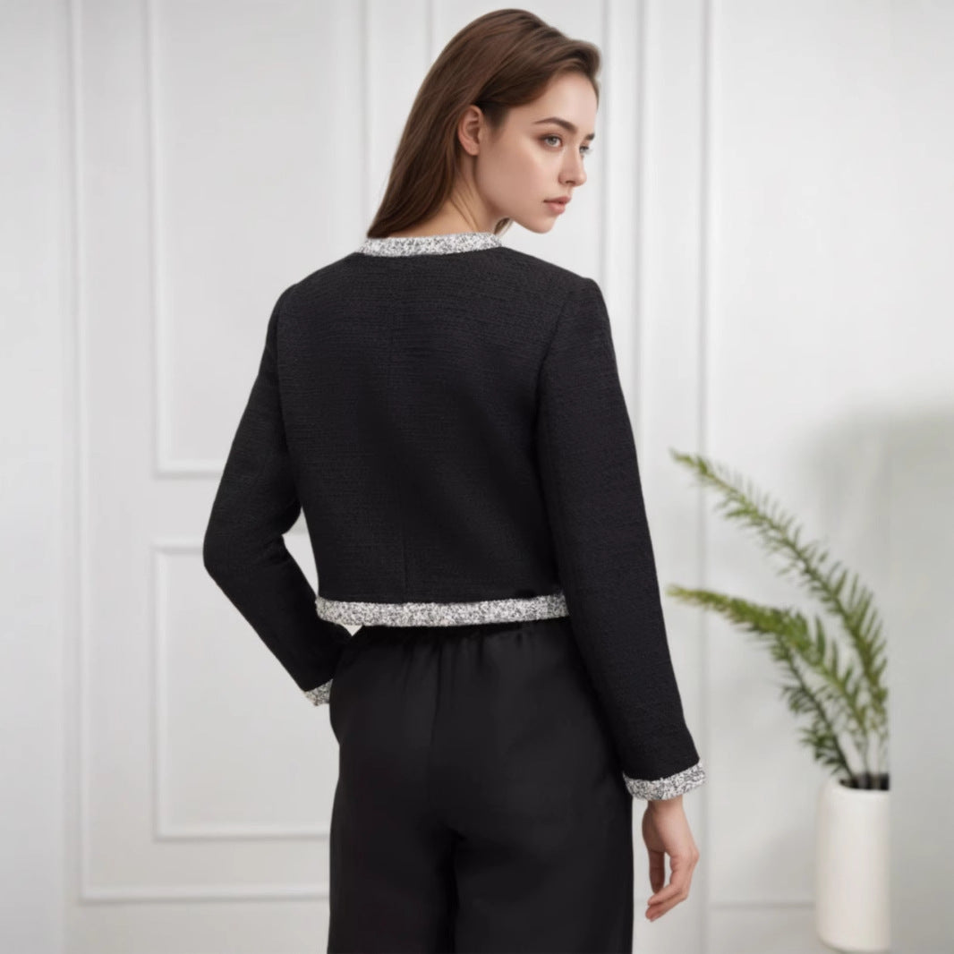 Women's Round Neck Multicolor Trim Design Classic Coats