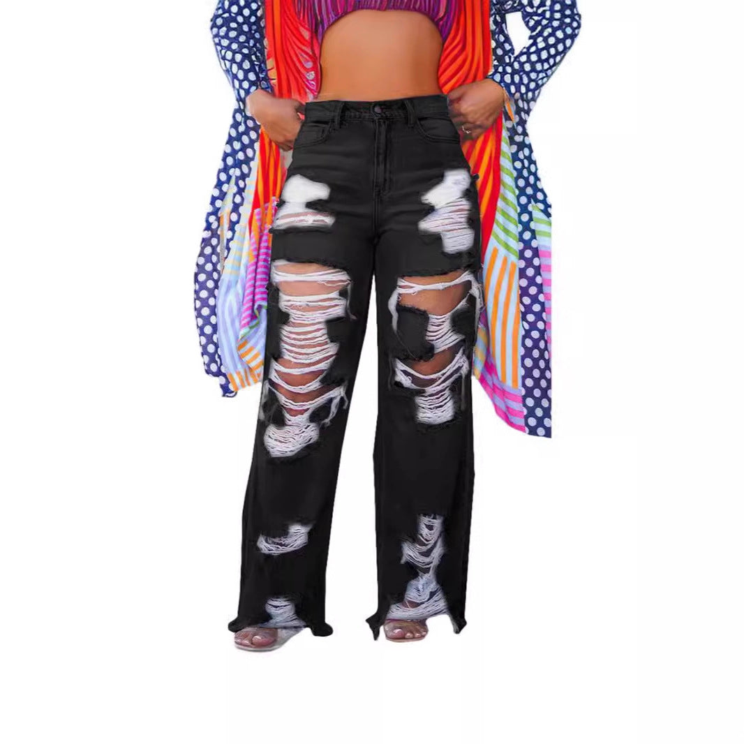 Casual Slouchy Sexy Fashion Burnt Ripped Jeans