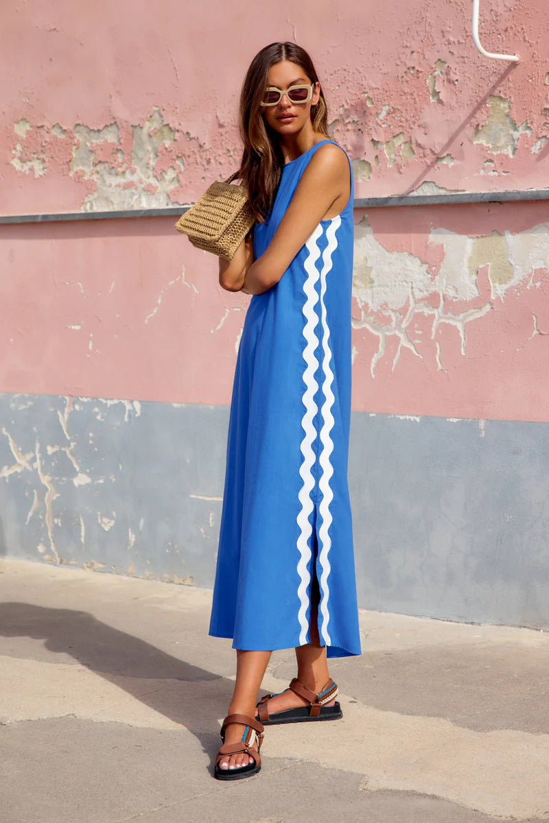 Fashion Round Neck Solid Color Lace Dresses