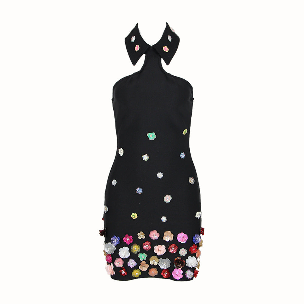 Women's Autumn Fashion Halter Colorful Flower Bandage Dresses