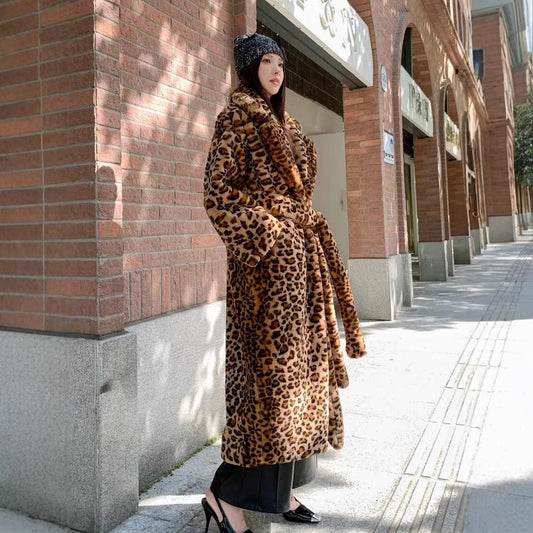 Fur Imitation Leopard Print Rabbit Super Coats