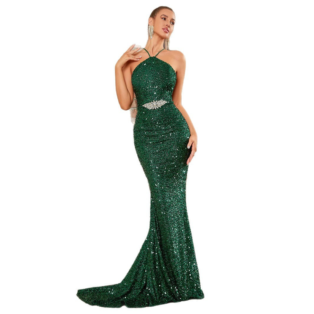 Sequined Fishtail Banquet Activity Car Model Dress