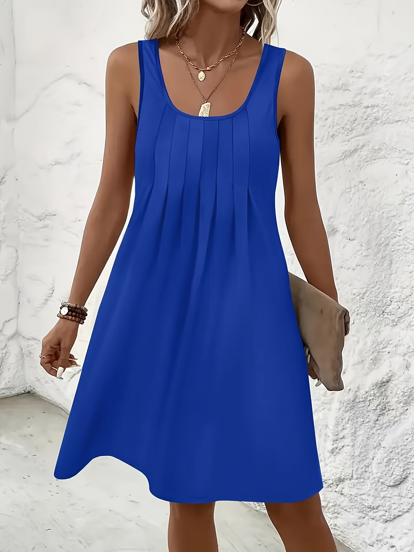 Women's Round Neck Sleeveless Solid Color Dress
