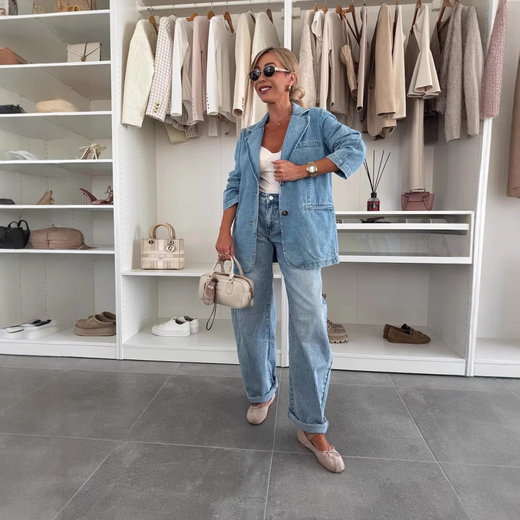 Women's Fashion Casual Loose Washed-out Blue Denim Jackets