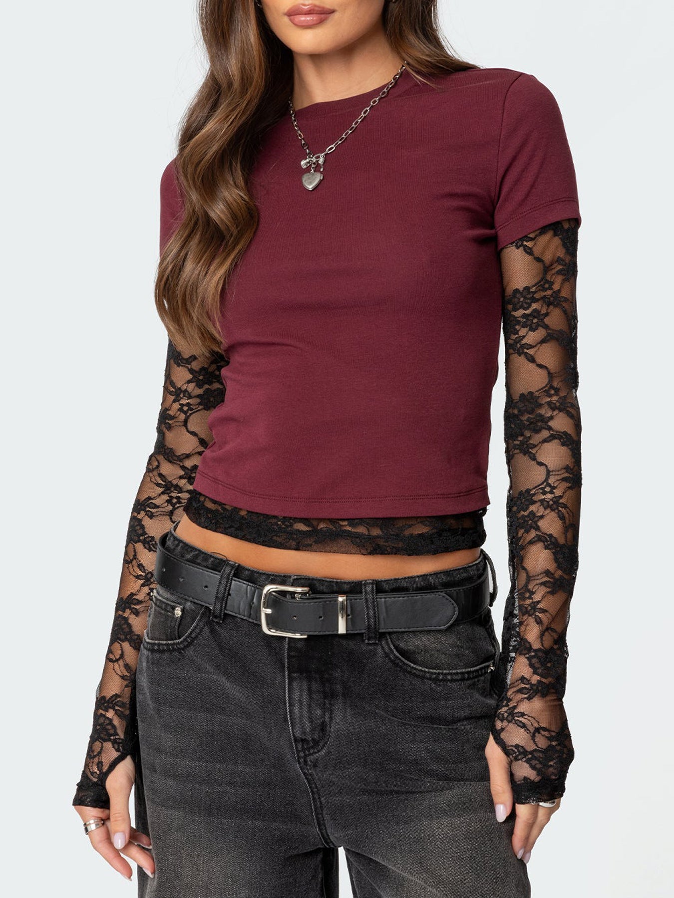Women's Stitching Sleeves Fake Two-piece Long Sleeve Blouses