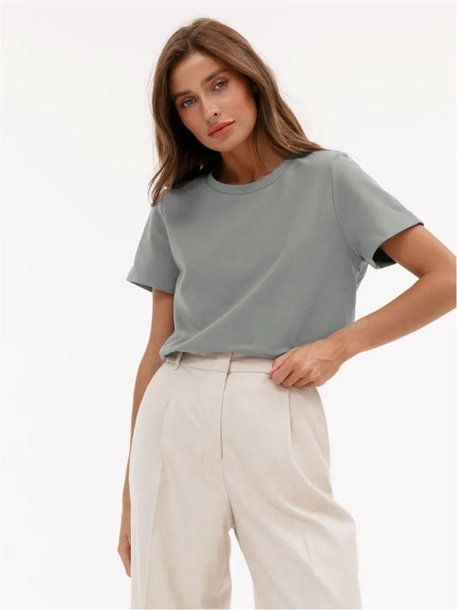 Women's Cotton Short-sleeved T-shirt Summer Fashion Home Versatile Round Neck Blouses