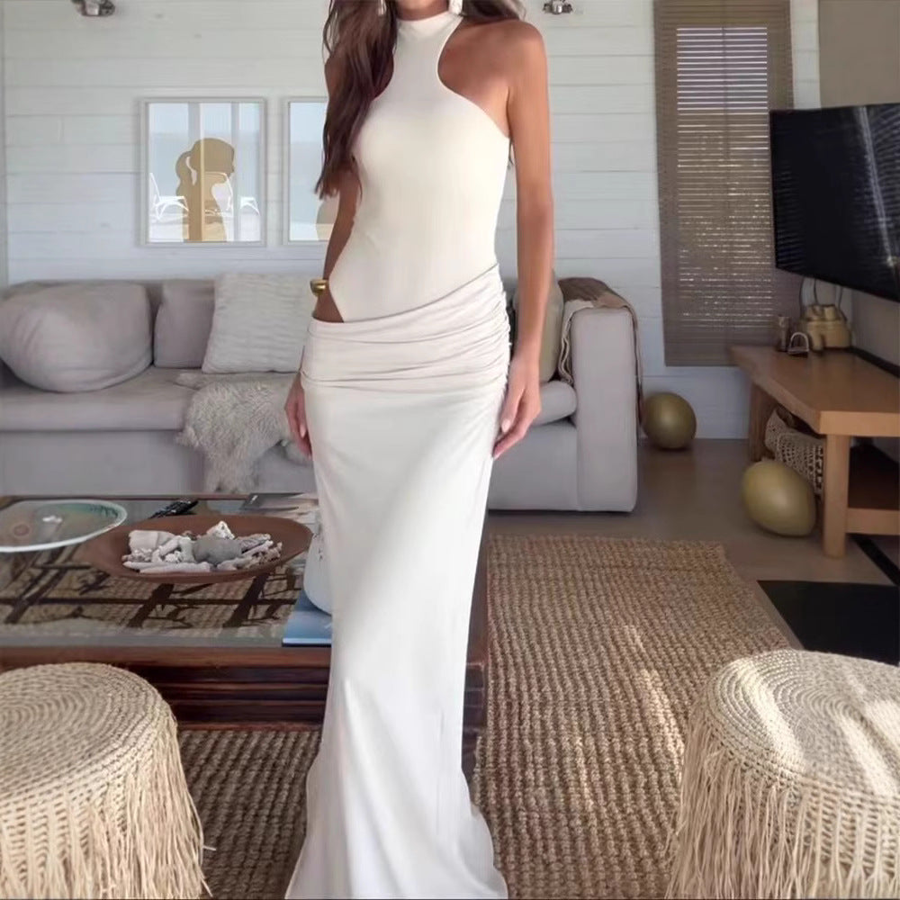 Summer Sleeveless Sexy Solid Color Backless Dresses