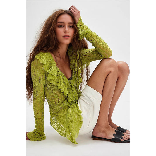 Women's Lace Shirt Autumn Fashion Ruffles Long Blouses