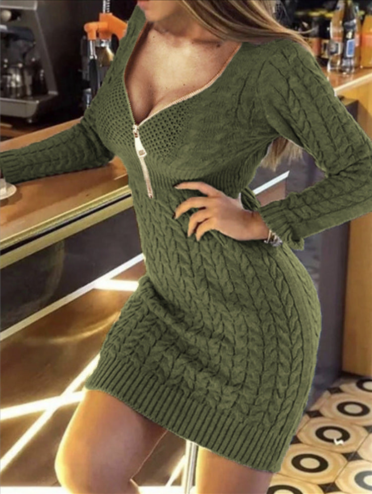 Slouchy Mid-length Half Zipper Slimming Dress Knitwear
