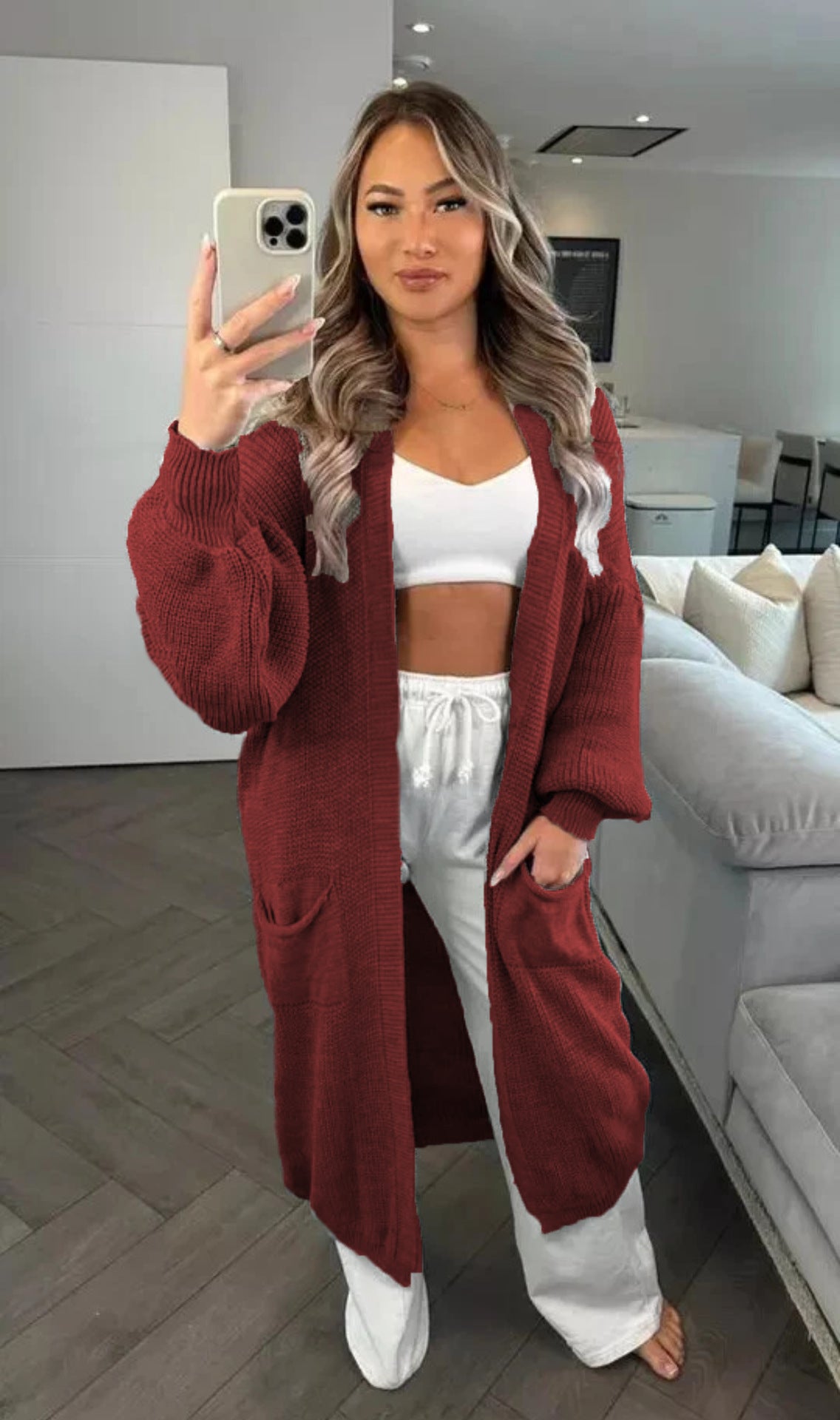 Women's Knitted Solid Color Loose Long Pocket Knitwear