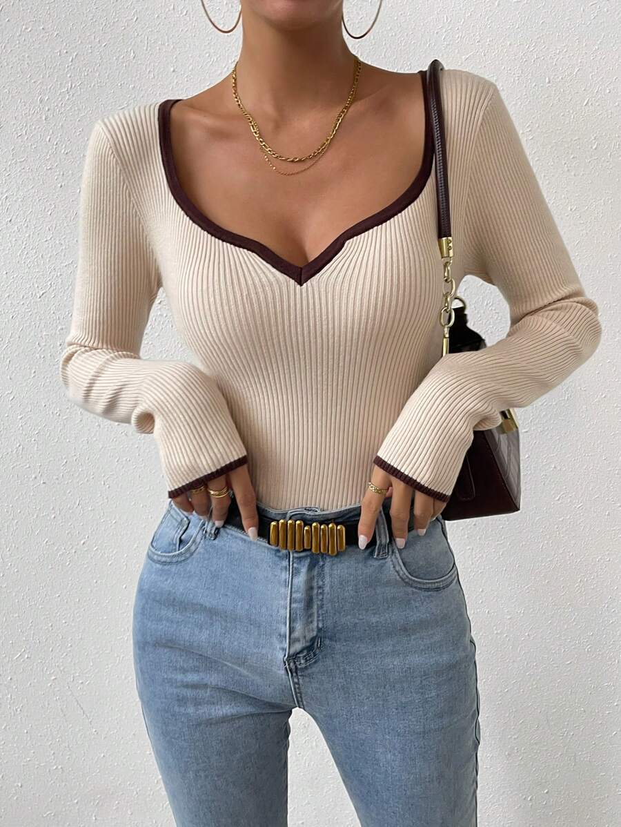 Women's Vertical Pattern Sunken Stripe Slimming Bottoming Knitwear