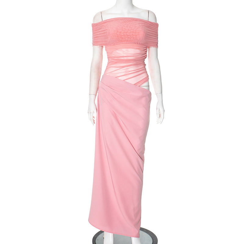 Women's Autumn Mesh Irregular Pleated Dress Dresses