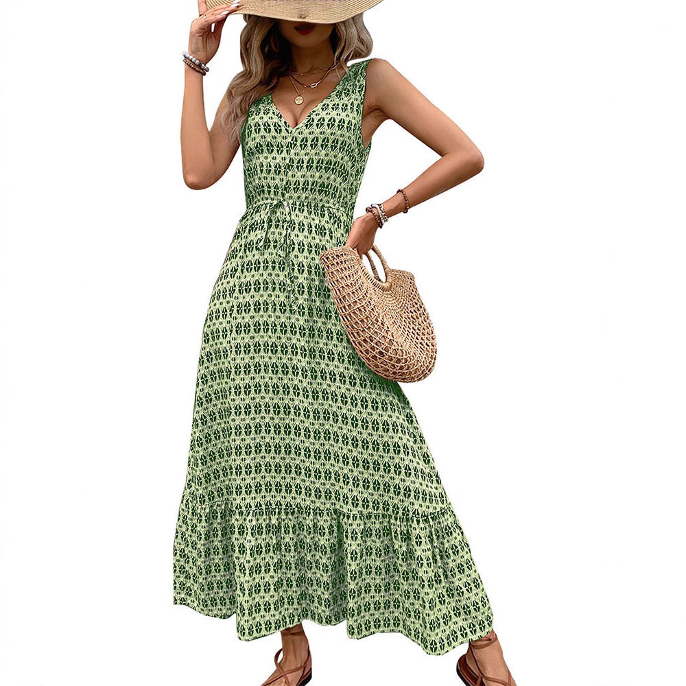 Women's Summer Rhombus Prints Sleeveless Dress Dresses