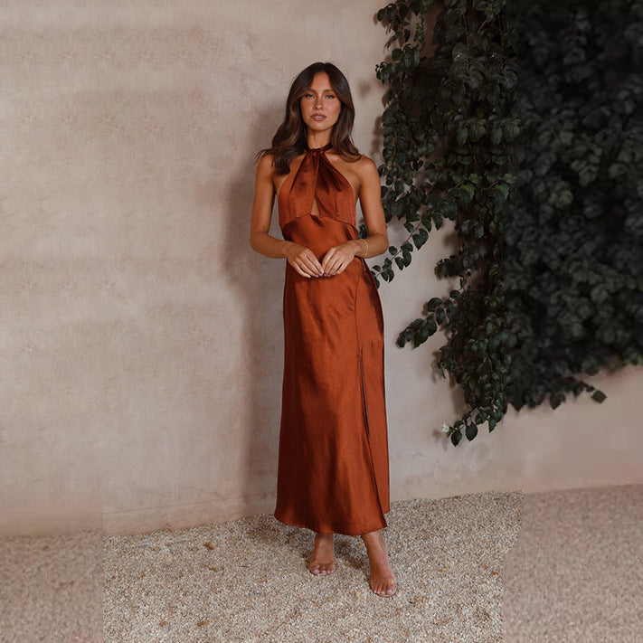 Women's Sexy Waist Trimming Halter Split Long Dresses