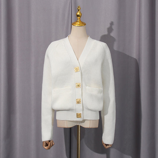Women's Elegant Long-sleeved Autumn Single-breasted High-grade Pure Sweaters