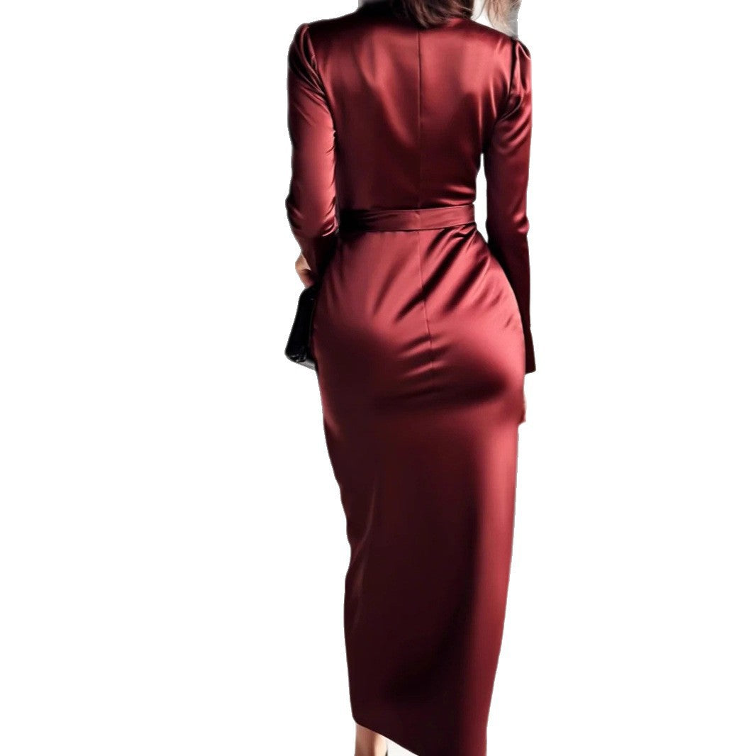 Women's Casual Dress Fashionable Satin Waist Dresses