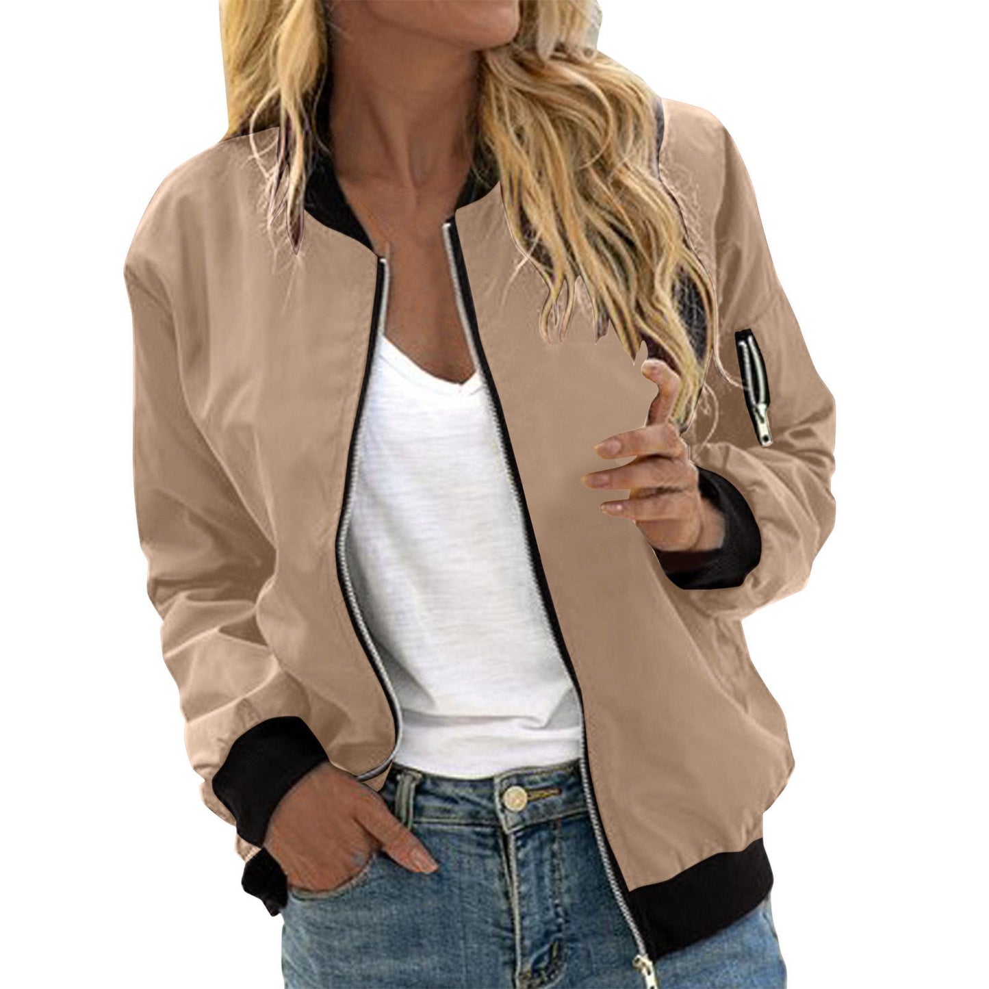 Women's Casual Spring Solid Color Fashion Zipper Jackets