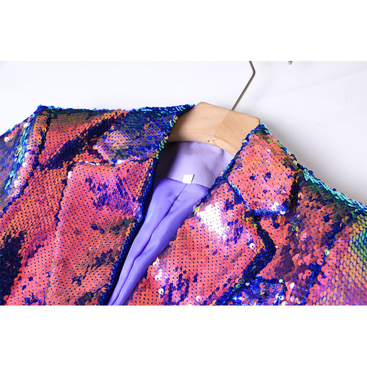Cool Colorful Sequined Collar Style One Blazers