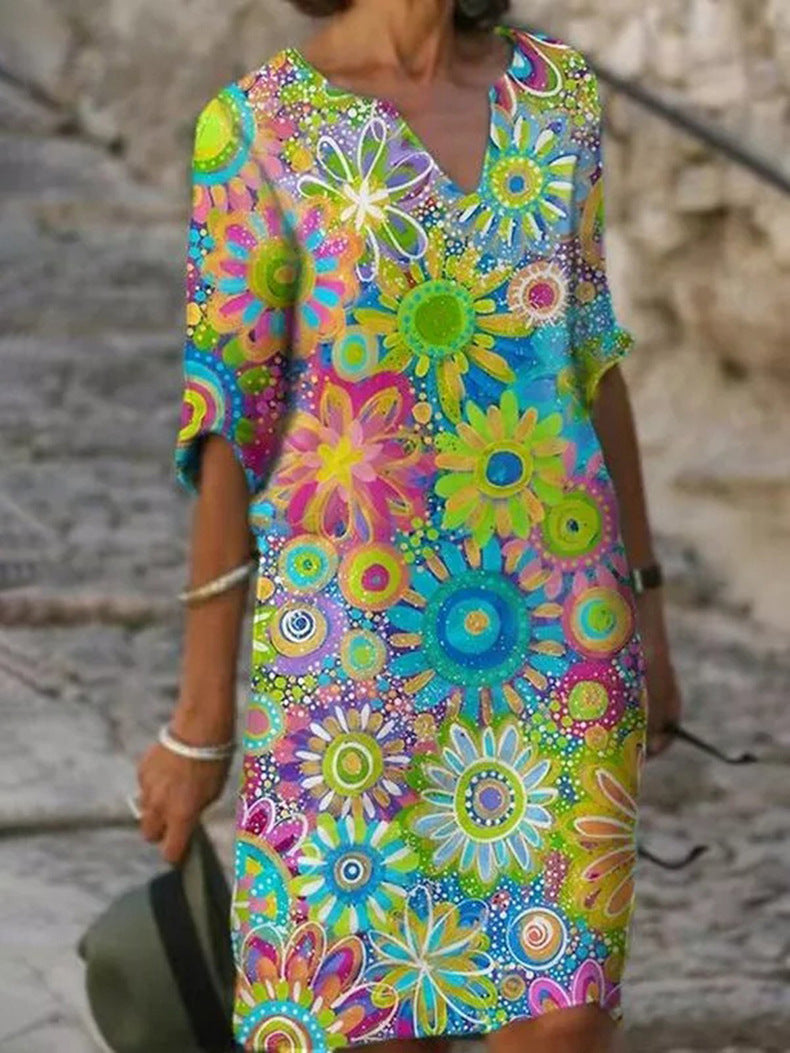 Women's Dress Autumn Fashion Positioning Flower Pattern Dresses