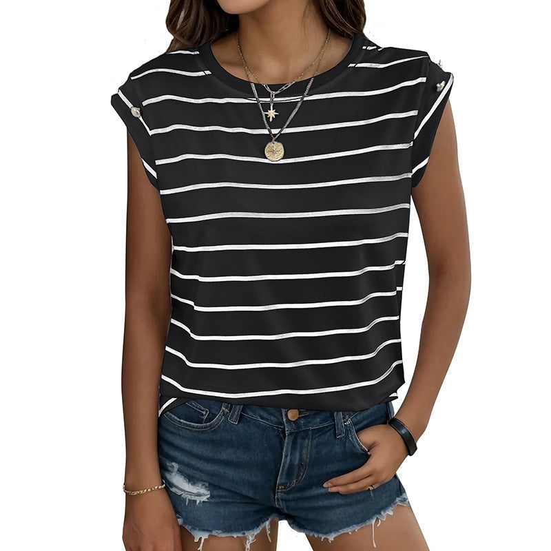 Women's Summer Classic Sleeveless Striped T-shirt For Blouses