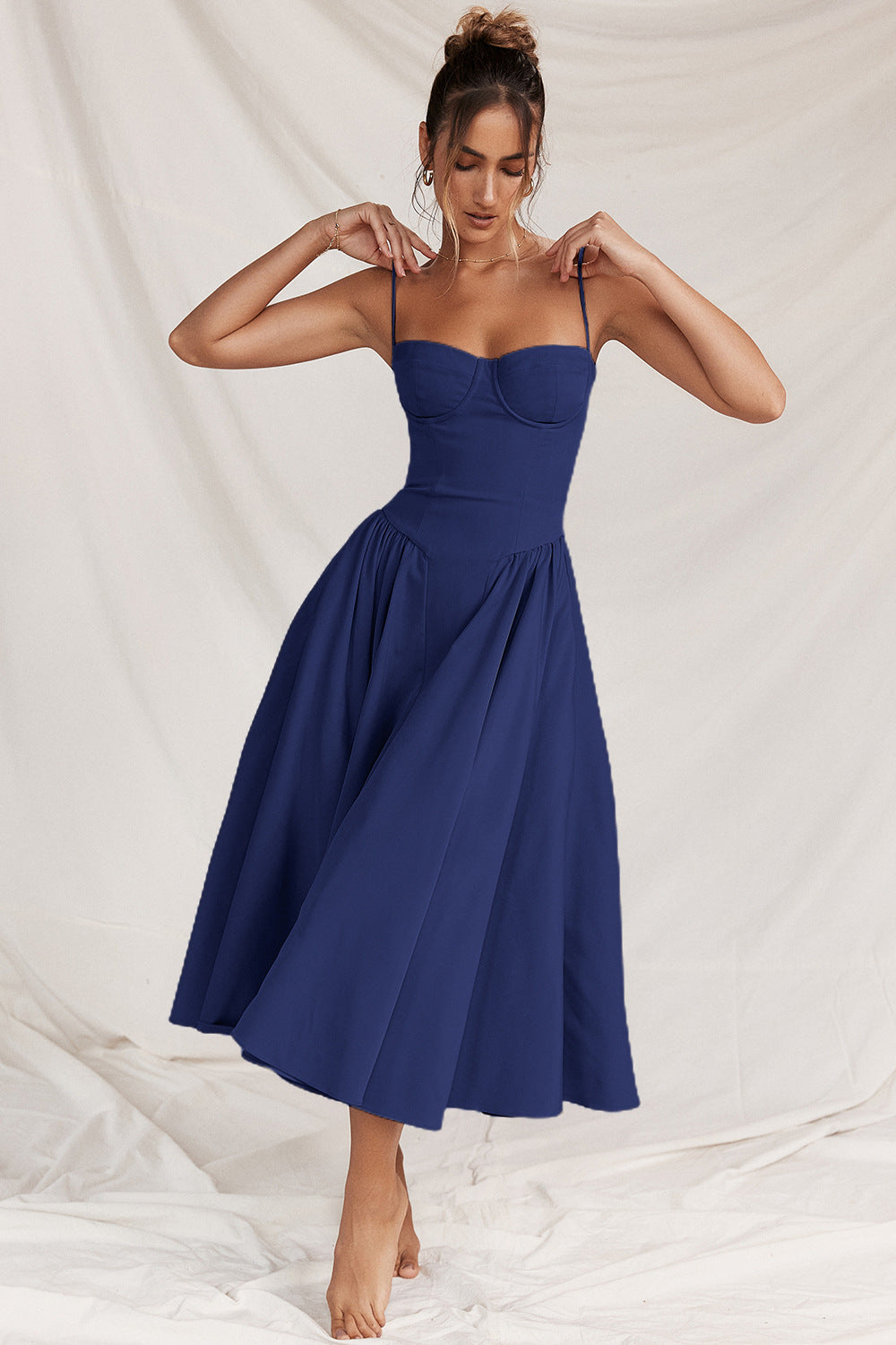 Women's Fashion Summer Sling Cinched Swing Dress Dresses