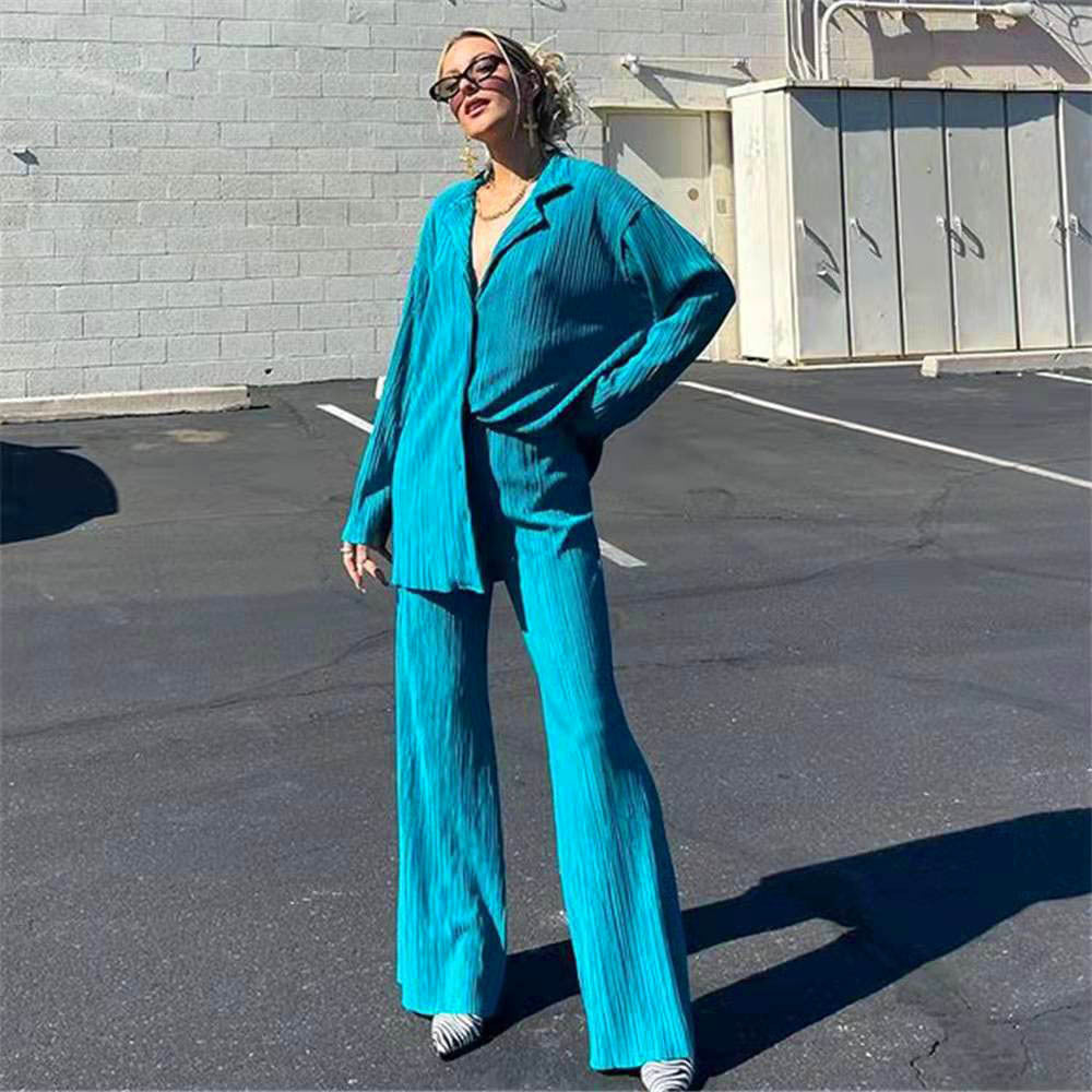 Solid Color Texture Loose Slimming Pleated Pants