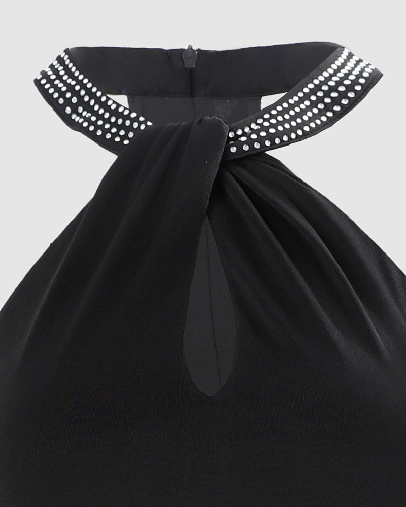 Fashion Halter Rhinestone Dress Elegance Sleeveless Skirts