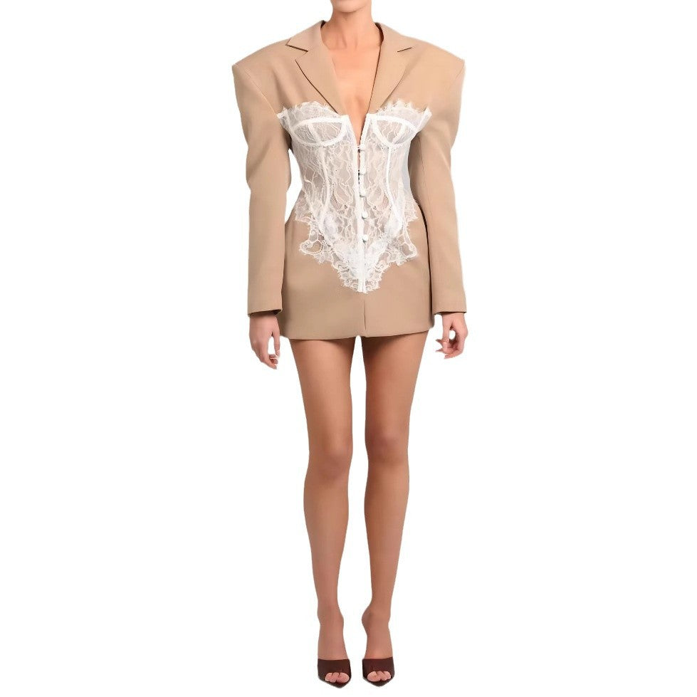 Women's Lace Stitching Fashion Sexy Hot Tight Suits
