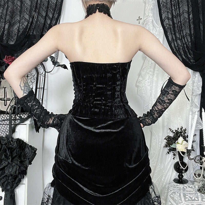 Women's Dark Contrast Color Corset Gothic Style Cross Sexy Tops