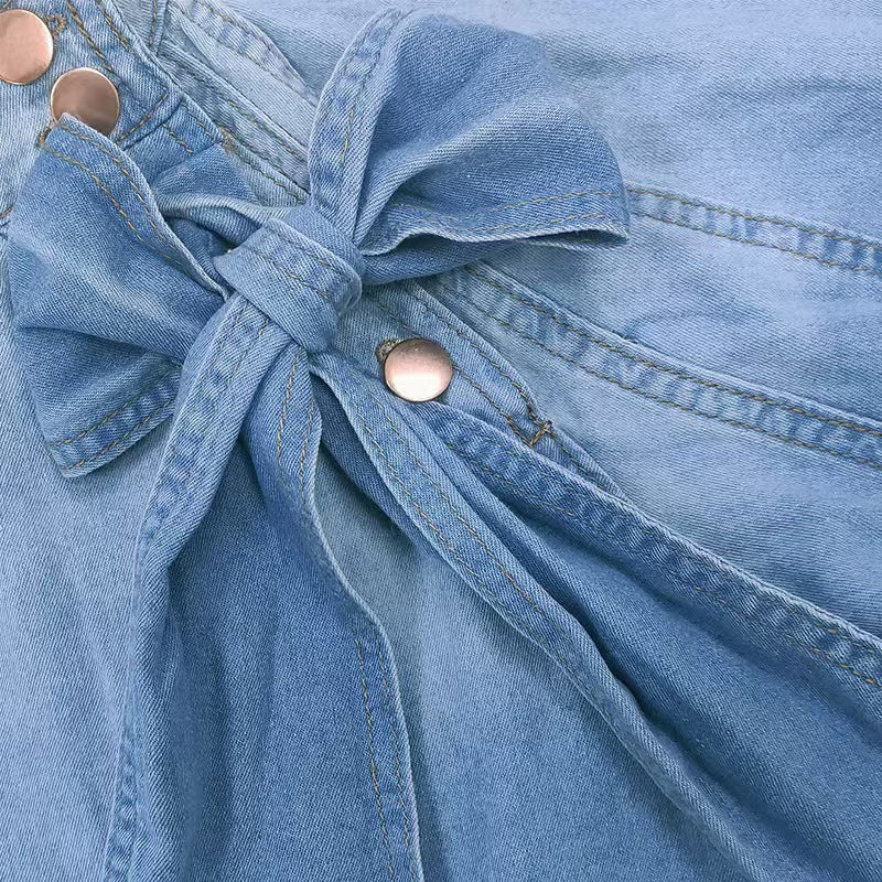 Women's Spring Retro Loose Neckline Denim Shirt Blouses